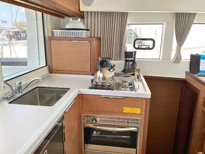 Galley of Drifter, a Lagoon 40 catamaran at Municipal Unit of Lefkada, Greece