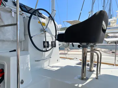 Cockpit of Drifter, a Lagoon 40 catamaran at Municipal Unit of Lefkada, Greece