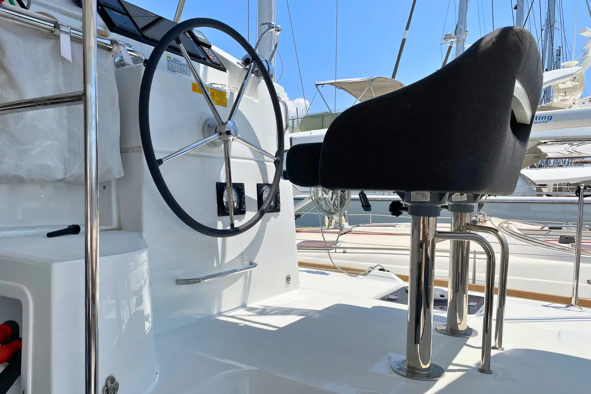 Cockpit of Drifter, a Lagoon 40 catamaran at Municipal Unit of Lefkada, Greece