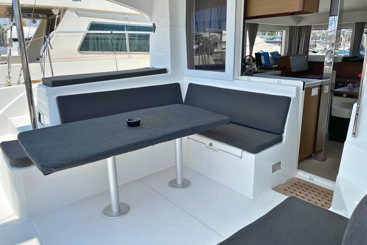 Deck of Drifter, a Lagoon 40 catamaran at Municipal Unit of Lefkada, Greece