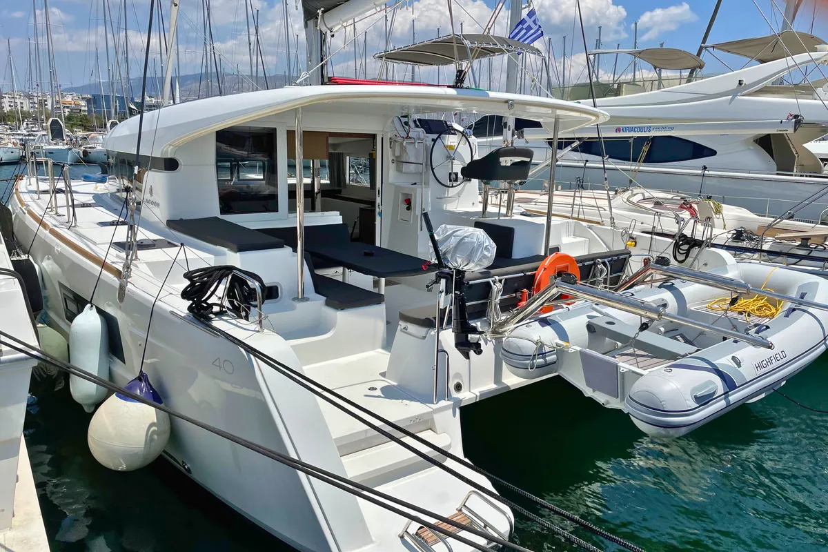 Exterior view of Drifter, a Lagoon 40 catamaran at Municipal Unit of Lefkada, Greece