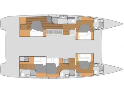 Floor plan of Kebisiks, a Fountaine Pajot Aura 51 catamaran at Athens, Greece