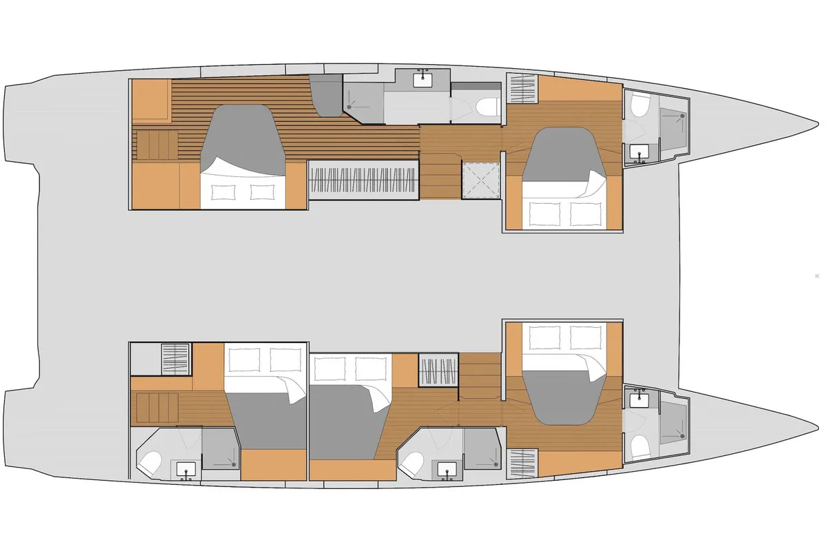 Floor plan of Kebisiks, a Fountaine Pajot Aura 51 catamaran at Athens, Greece
