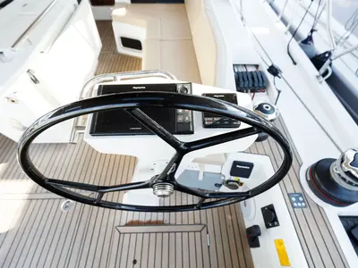 Cockpit of Amelie, a Beneteau Oceanis 51.1 sailboat at Kos, Greece