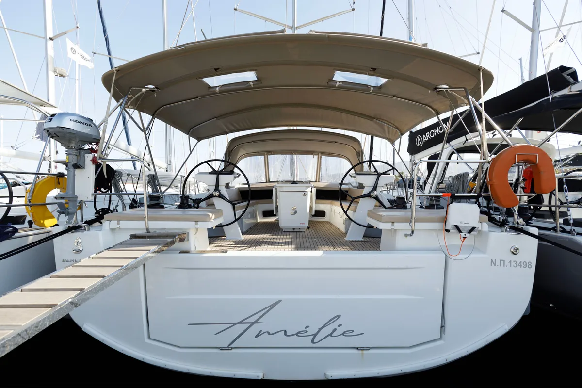 Exterior view of Amelie, a Beneteau Oceanis 51.1 sailboat at Kos, Greece