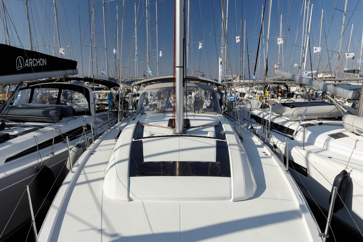 Deck of Amelie, a Beneteau Oceanis 51.1 sailboat at Kos, Greece