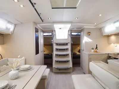 Salon of Amelie, a Beneteau Oceanis 51.1 sailboat at Kos, Greece