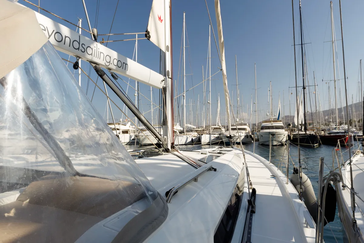 Deck of Amelie, a Beneteau Oceanis 51.1 sailboat at Kos, Greece