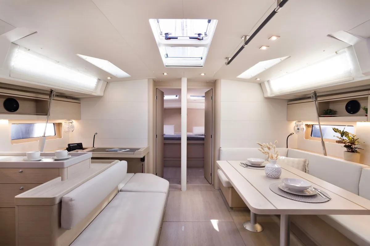 Salon of Amelie, a Beneteau Oceanis 51.1 sailboat at Kos, Greece