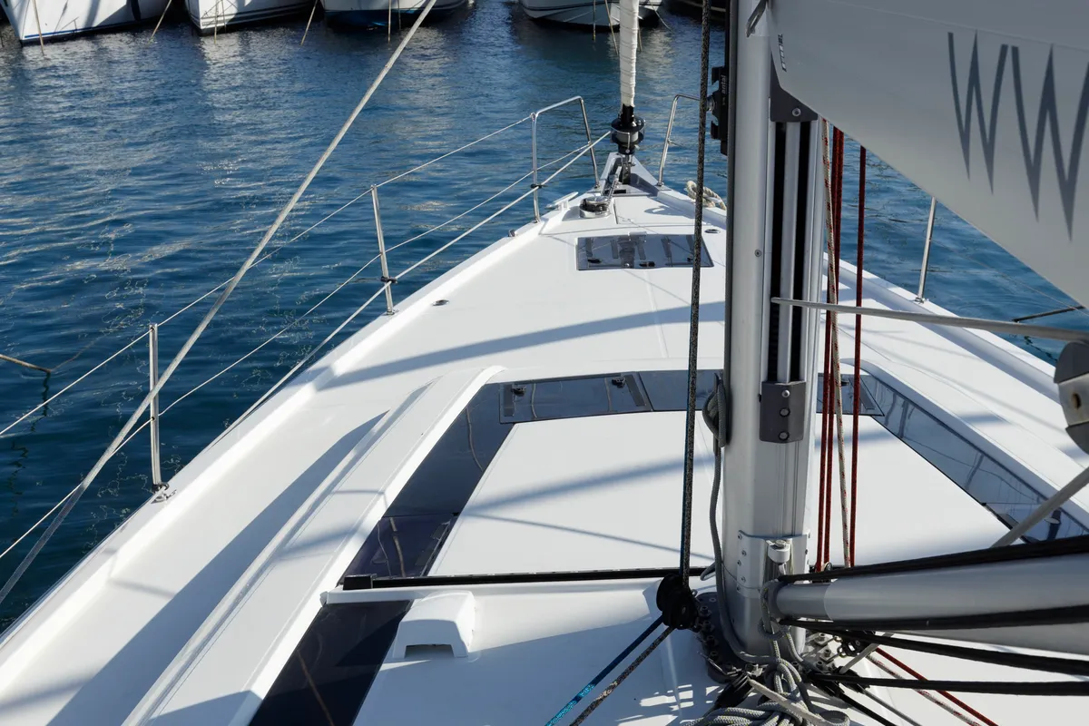 Deck of Amelie, a Beneteau Oceanis 51.1 sailboat at Kos, Greece