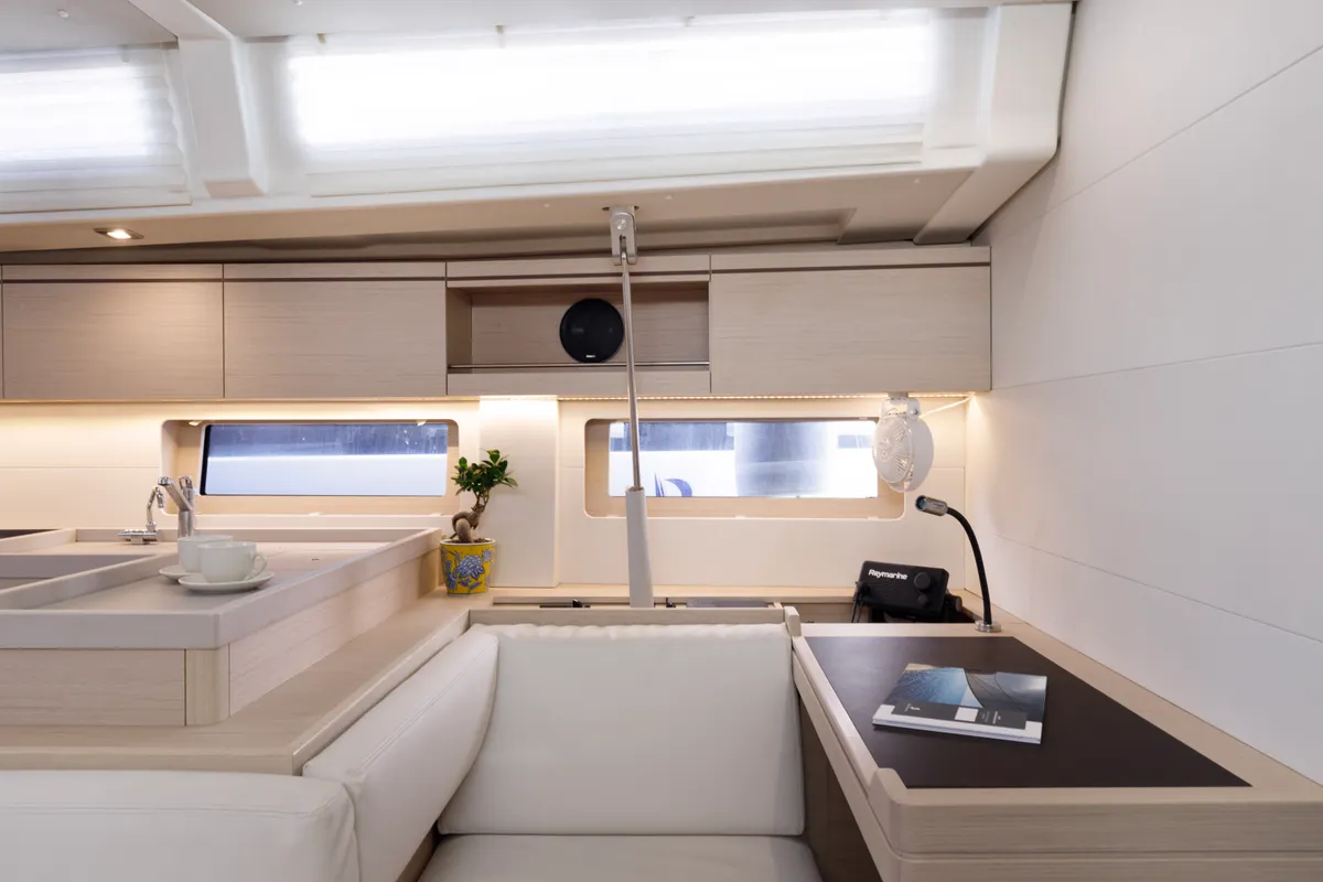 Salon of Amelie, a Beneteau Oceanis 51.1 sailboat at Kos, Greece