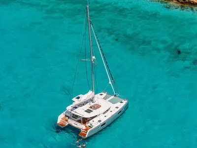 Salon of SUNSHINE, a Lagoon 42 catamaran at Lefkada, Greece