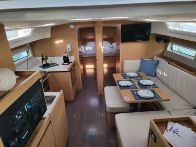 Salon of Dioniz, a Jeanneau Sun Odyssey 490 sailboat at Grad Biograd na Moru, Croatia