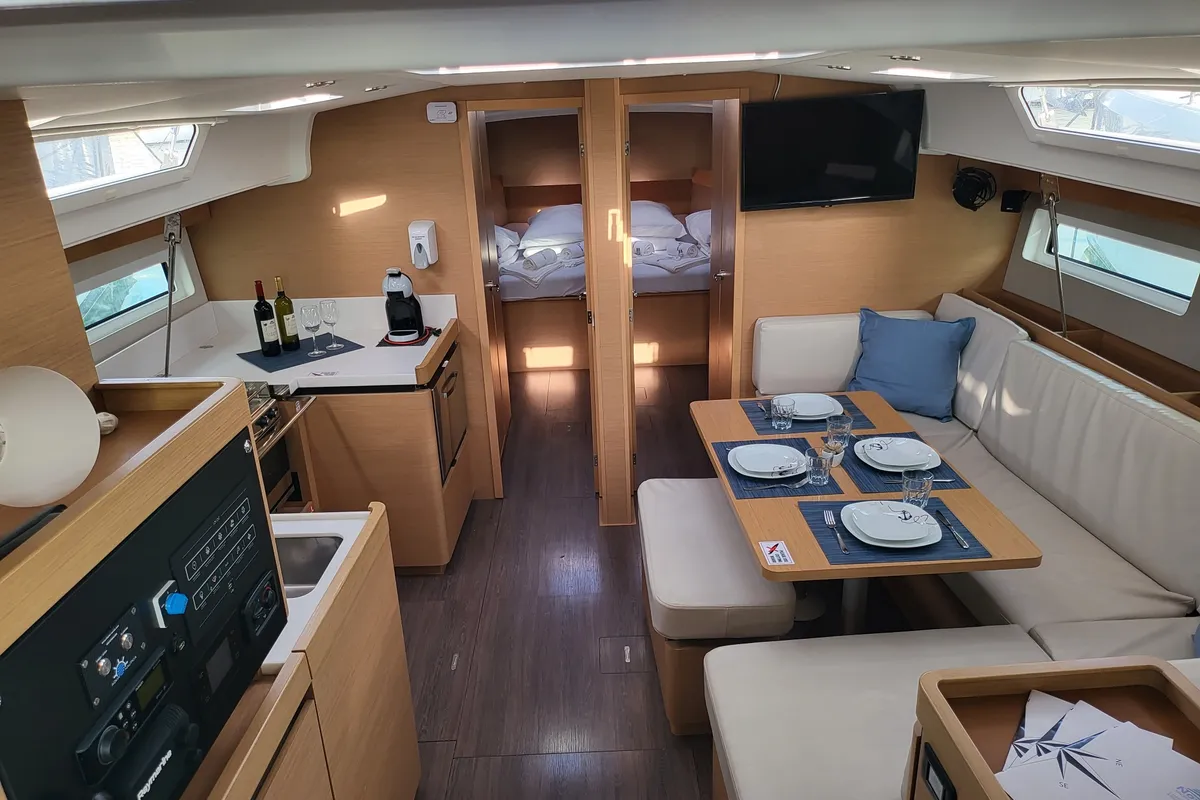Salon of Dioniz, a Jeanneau Sun Odyssey 490 sailboat at Grad Biograd na Moru, Croatia