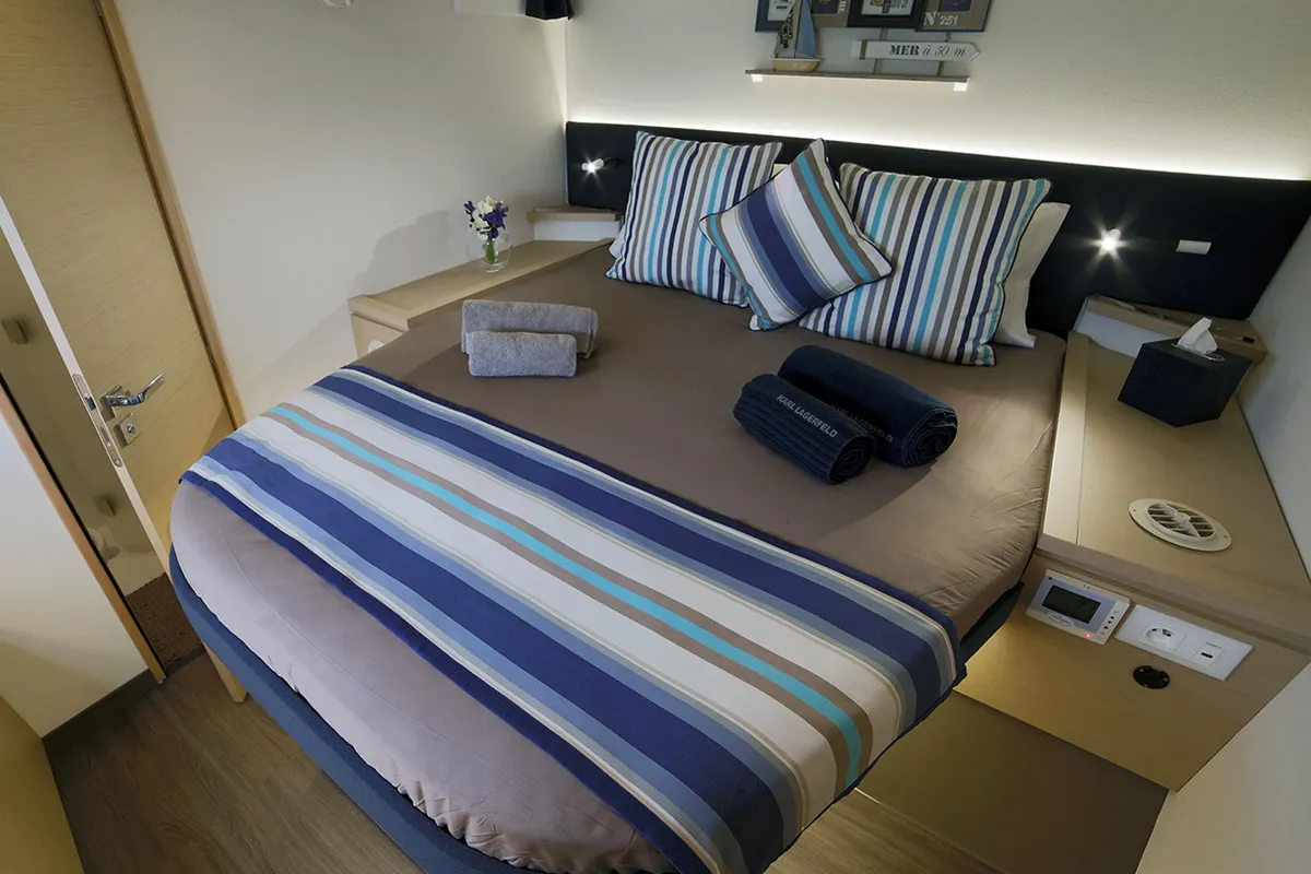 Cabin on New Horizons 2, a Fountaine Pajot Saba 50 catamaran at Municipal Unit of Nea Peramos, Greece