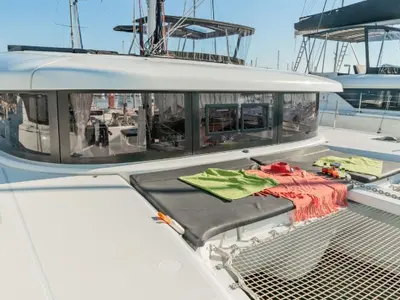 Deck of Amici, a Lagoon 42 catamaran at Athens, Greece