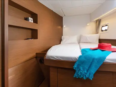 Cabin on Amici, a Lagoon 42 catamaran at Athens, Greece