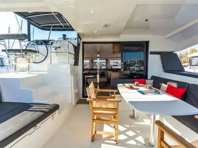 Deck of Amici, a Lagoon 42 catamaran at Athens, Greece