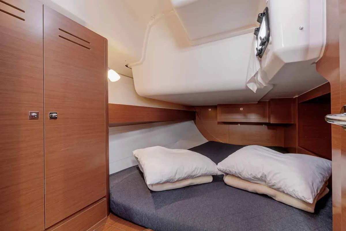 Cabin on So What, a Dufour 382 GL sailboat at Kontokali, Greece
