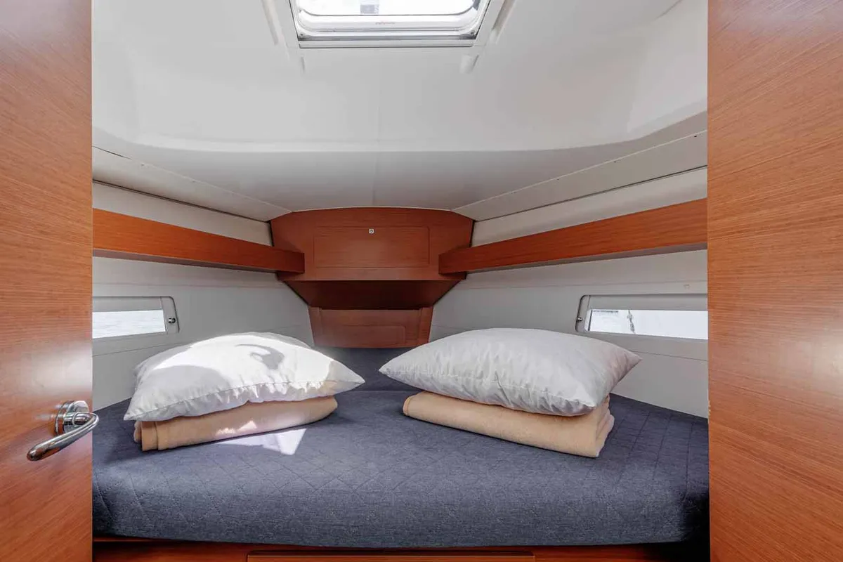 Cabin on So What, a Dufour 382 GL sailboat at Kontokali, Greece