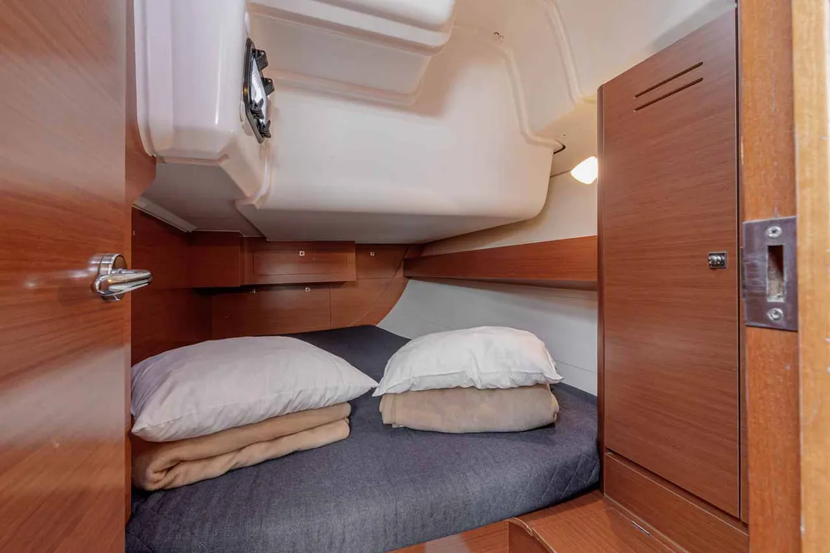 Cabin on So What, a Dufour 382 GL sailboat at Kontokali, Greece