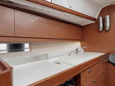 Galley of So What, a Dufour 382 GL sailboat at Kontokali, Greece