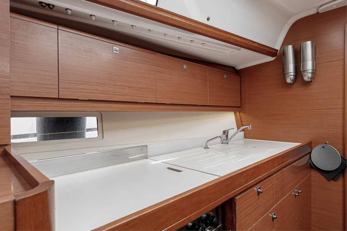 Galley of So What, a Dufour 382 GL sailboat at Kontokali, Greece