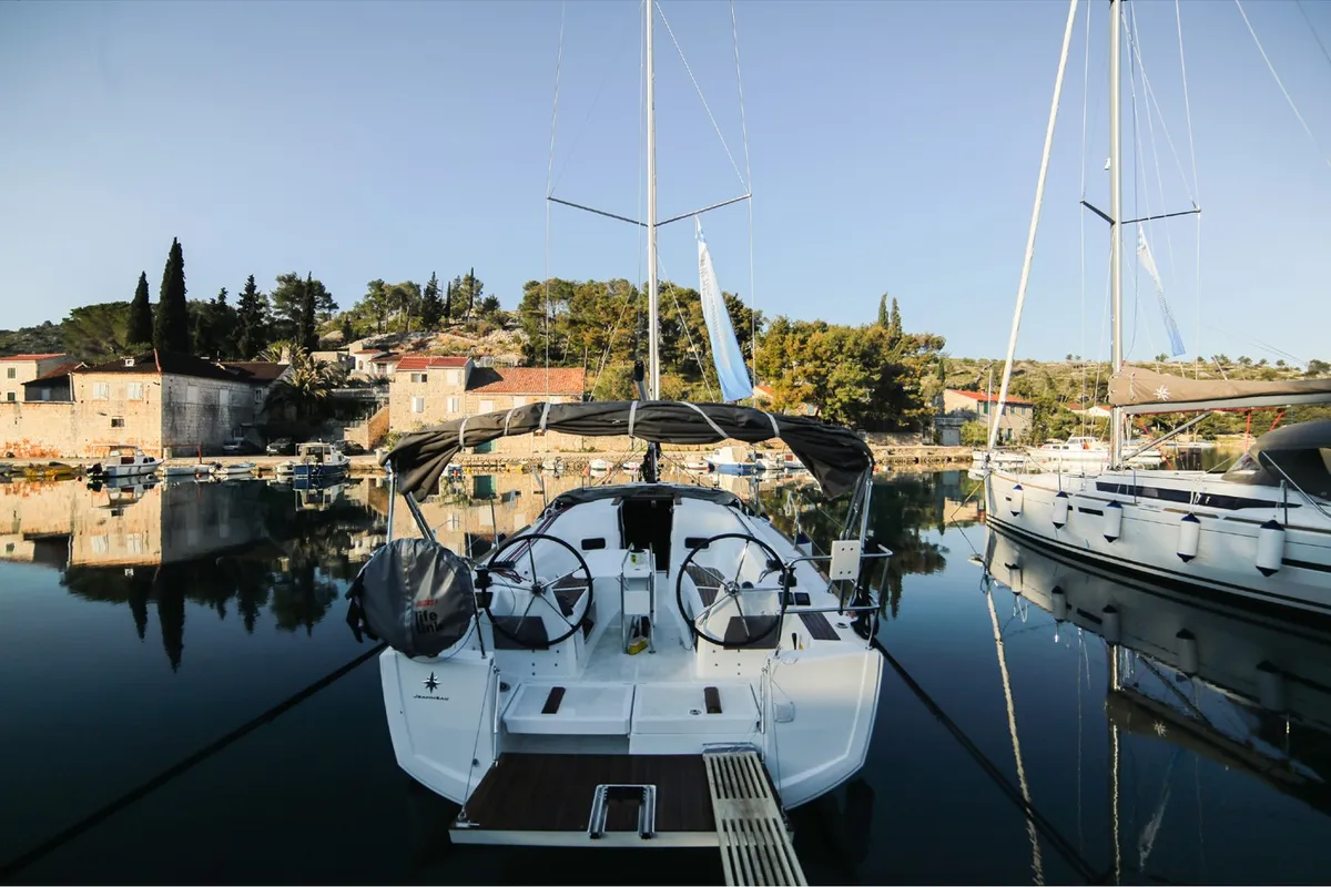 Exterior view of Porto Tolero, a Jeanneau Sun Odyssey 349 sailboat at Grad Ploče, Croatia