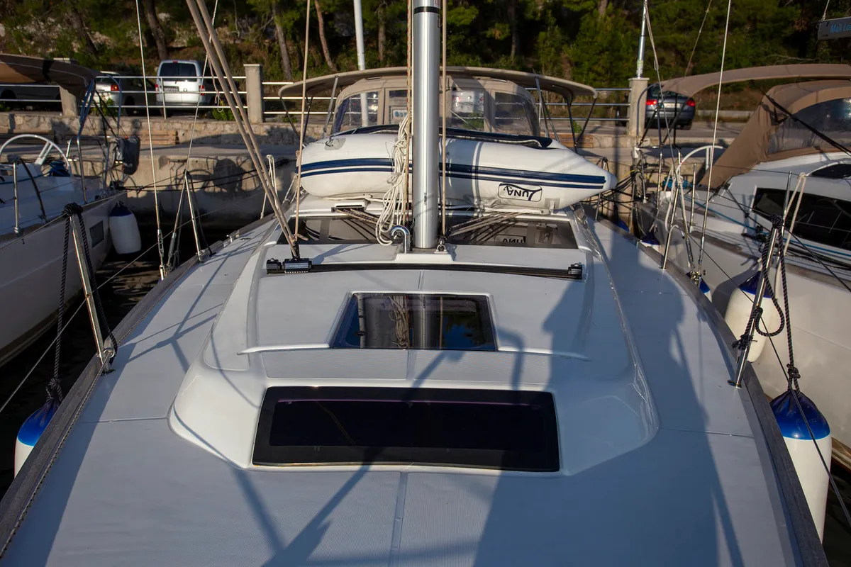 Exterior view of Vanila, a Dufour 360 GL sailboat at Mali Lošinj, Croatia