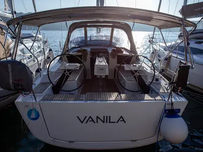 Cockpit of Vanila, a Dufour 360 GL sailboat at Mali Lošinj, Croatia