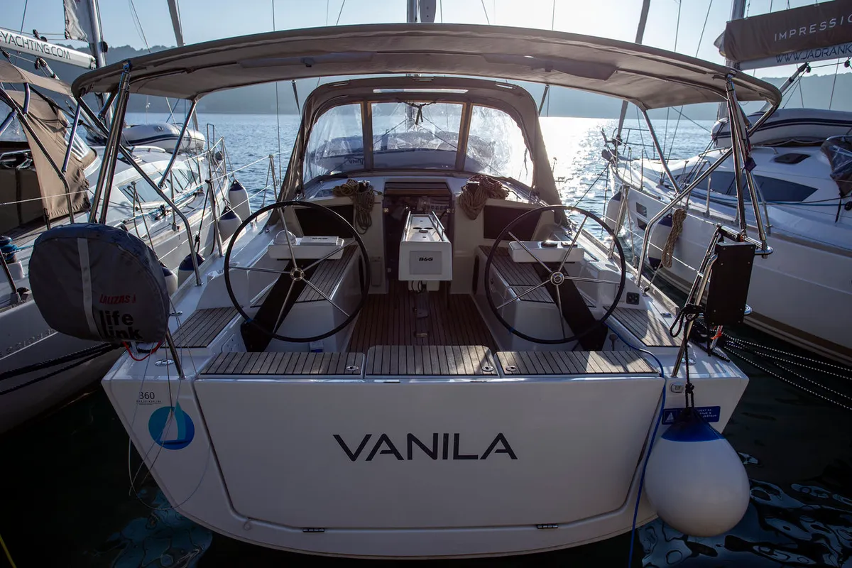 Cockpit of Vanila, a Dufour 360 GL sailboat at Mali Lošinj, Croatia