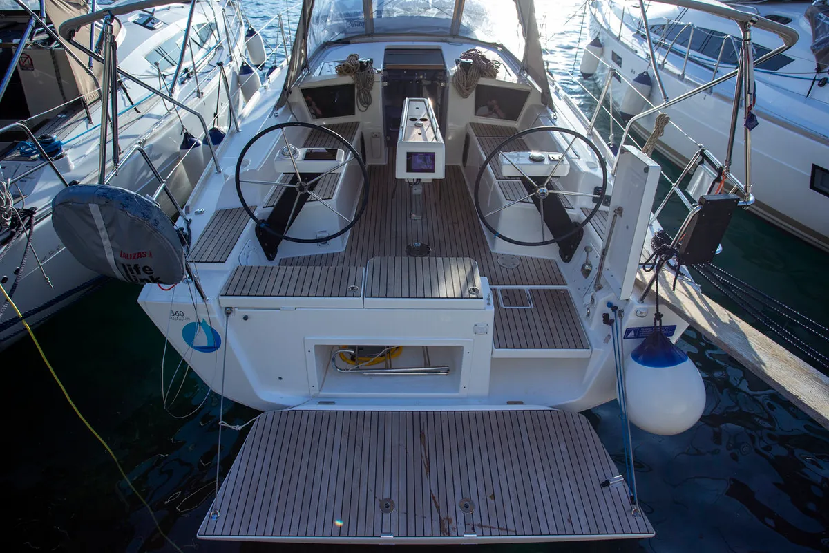 Cockpit of Vanila, a Dufour 360 GL sailboat at Mali Lošinj, Croatia