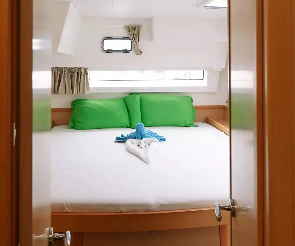 Cabin on Benetnash II, a Lagoon 42 catamaran at Olbia, Italy
