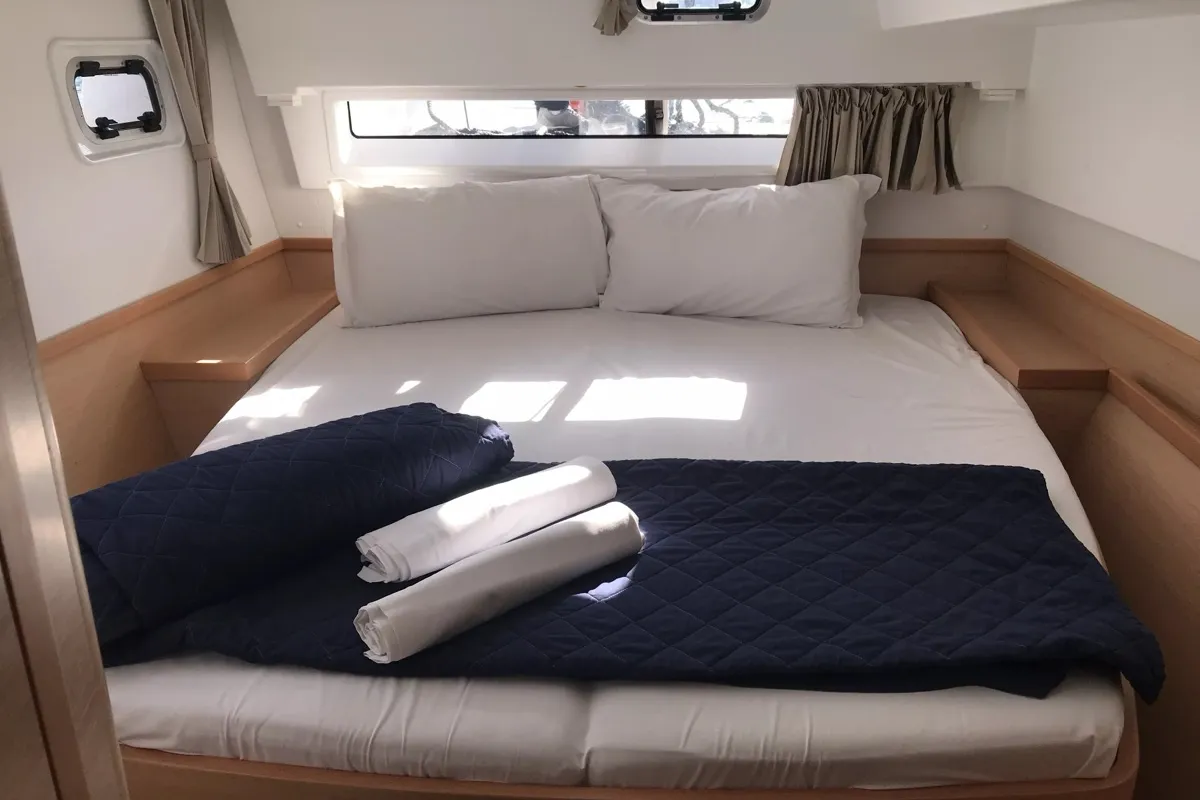 Cabin on Benetnash II, a Lagoon 42 catamaran at Olbia, Italy
