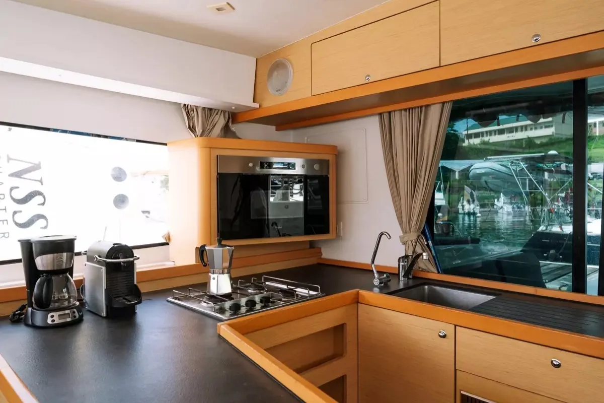 Galley of Benetnash II, a Lagoon 42 catamaran at Olbia, Italy