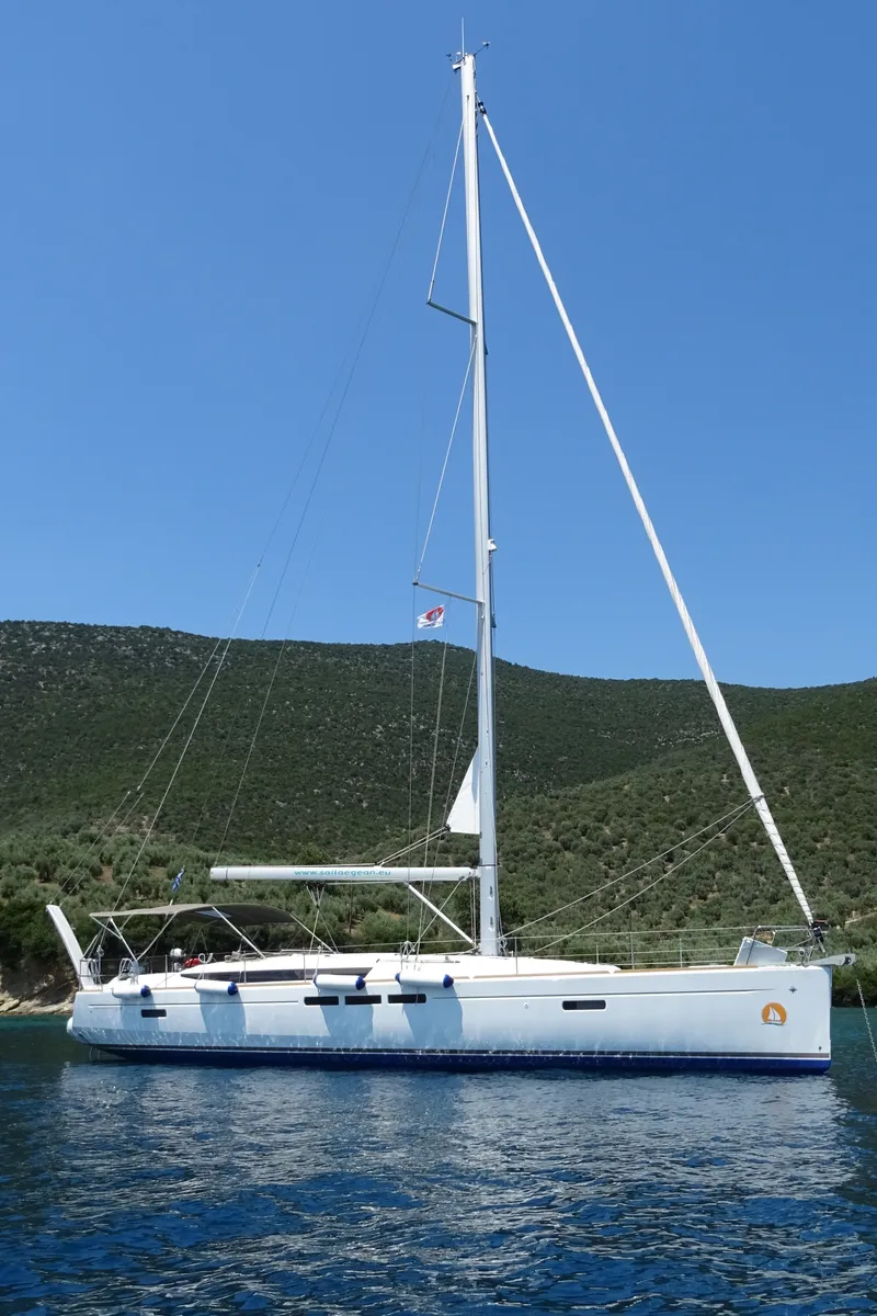 Exterior view of Amfithoe, a Jeanneau Sun Odyssey 519 sailboat at Volos, Greece