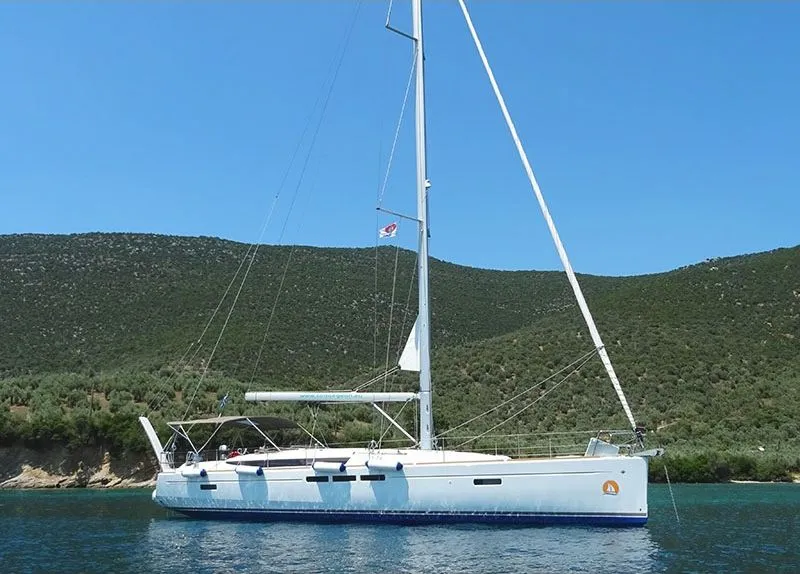 Exterior view of Amfithoe, a Jeanneau Sun Odyssey 519 sailboat at Volos, Greece