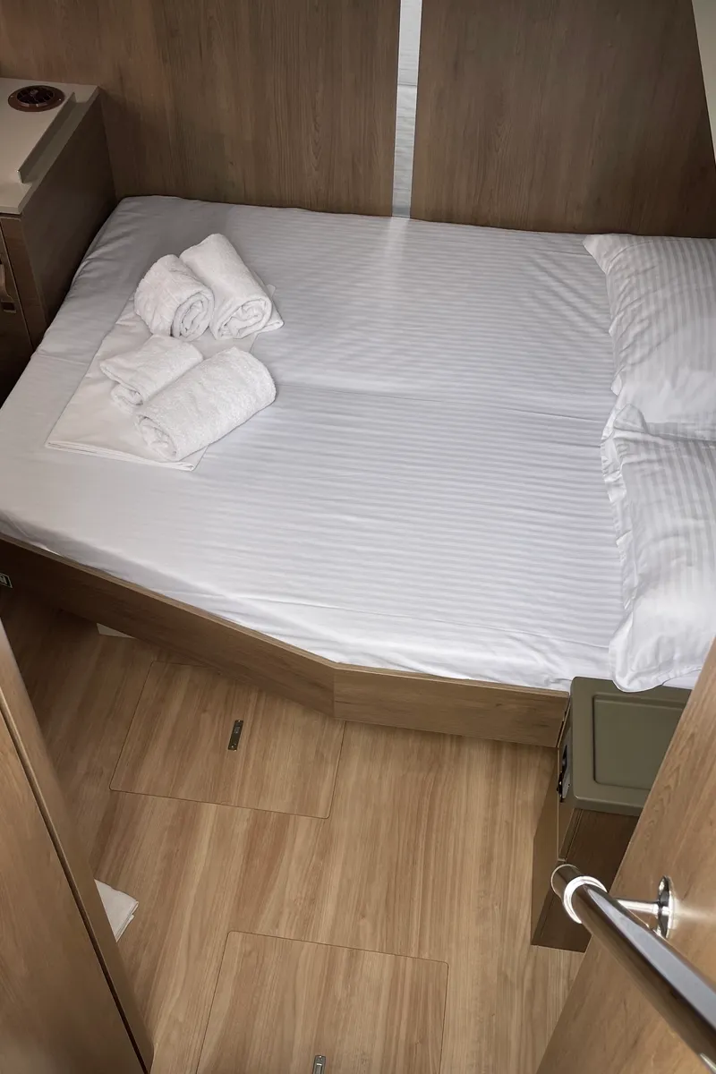 Cabin on Romar III, a Bali 4.8 catamaran at Athens, Greece