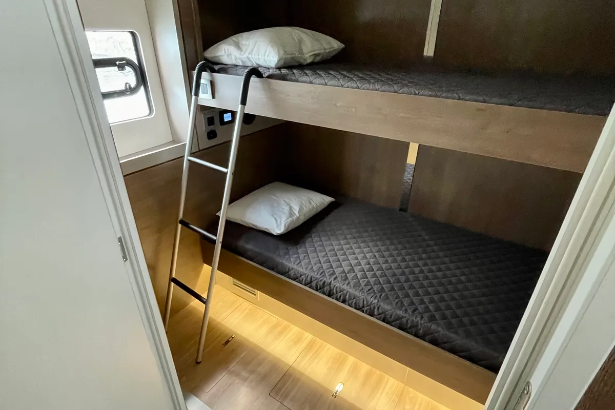 Cabin on Romar III, a Bali 4.8 catamaran at Athens, Greece