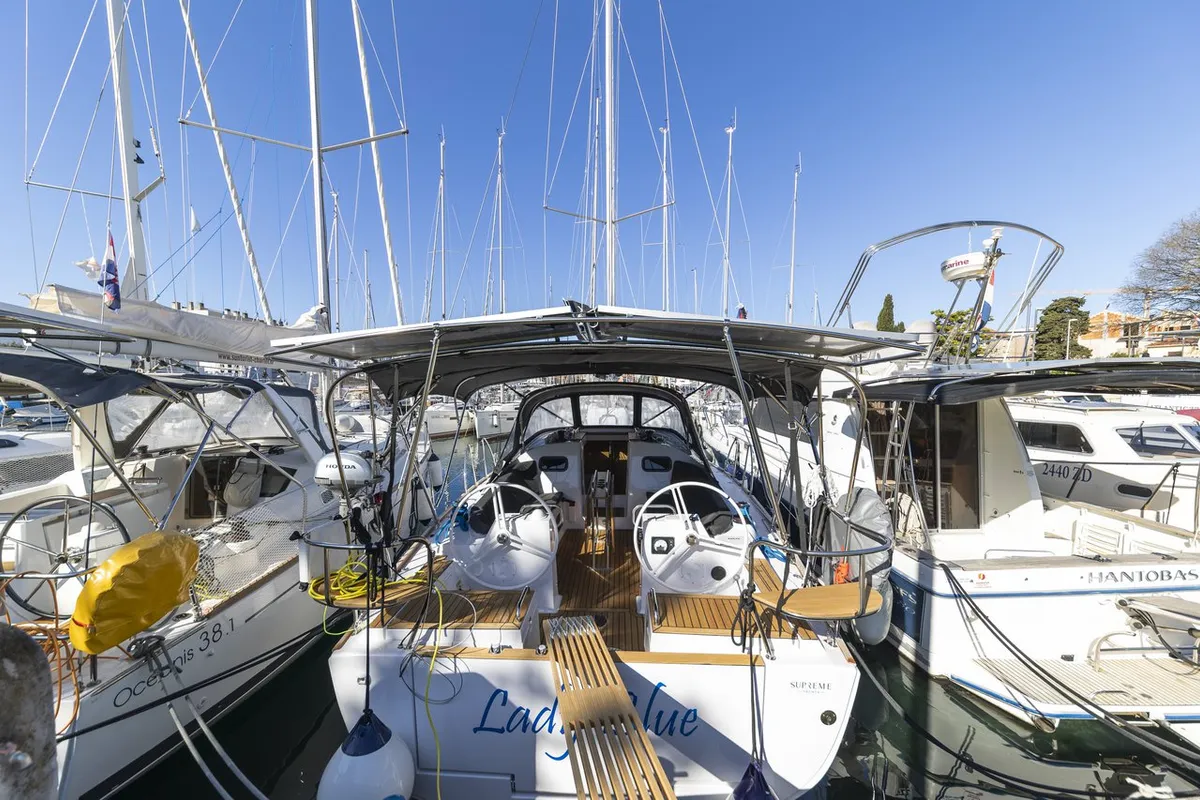 Cockpit of Lady Blue, a Elan Impression 40.1 sailboat at Zadar, Croatia