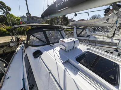 Deck of Lady Blue, a Elan Impression 40.1 sailboat at Zadar, Croatia