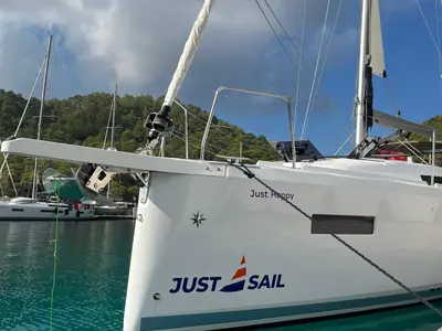 Exterior view of Just Happy, a Jeanneau Sun Odyssey 380 sailboat at Fethiye, Turkey