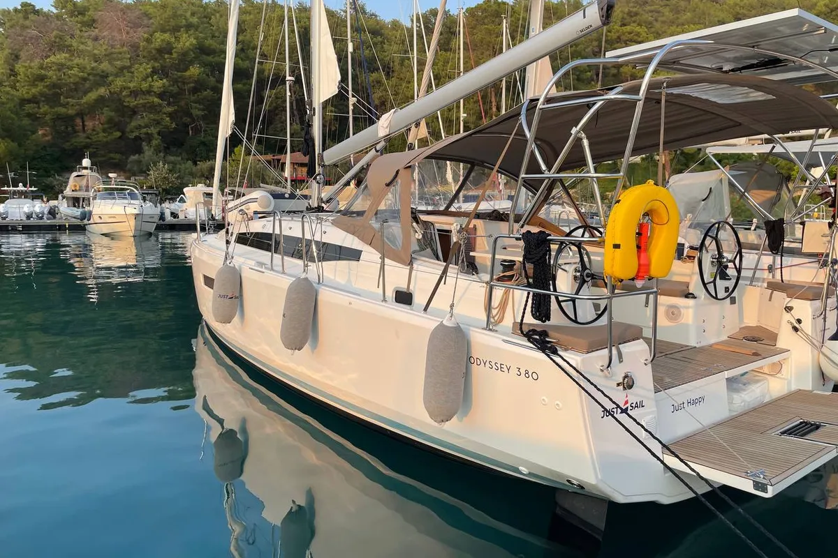 Just Happy, a Jeanneau Sun Odyssey 380 sailboat at Fethiye, Turkey