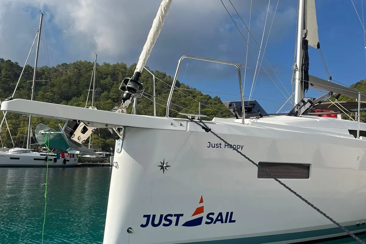 Just Happy, a Jeanneau Sun Odyssey 380 sailboat at Fethiye, Turkey