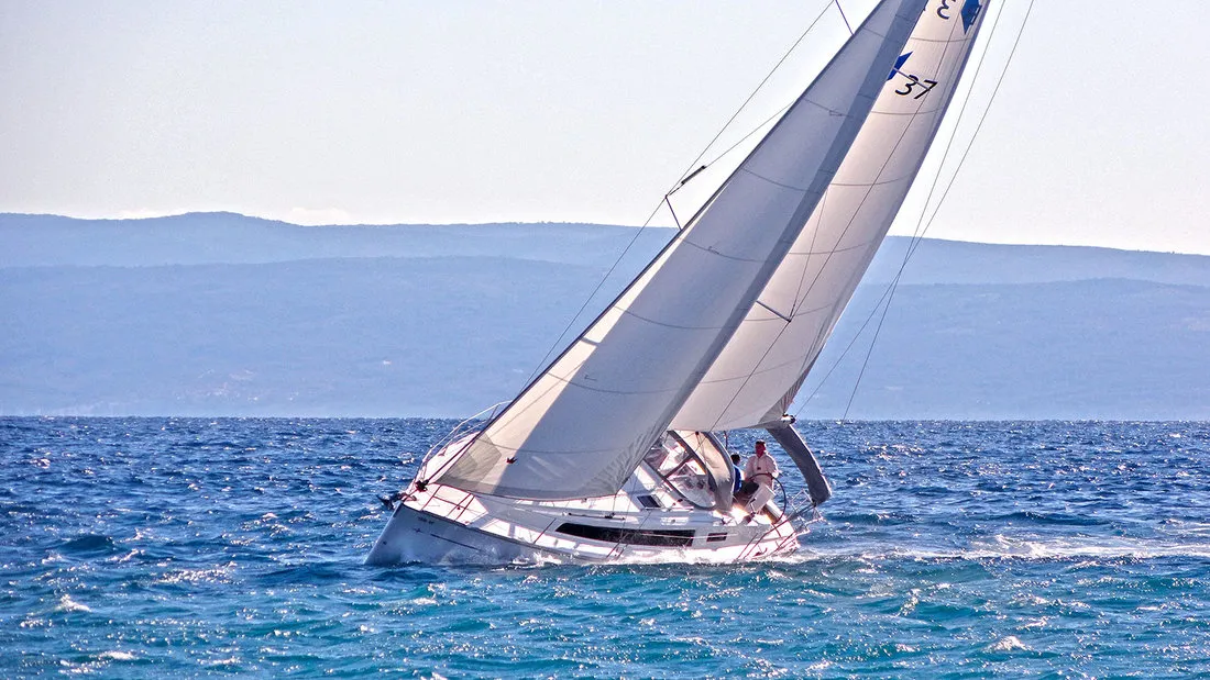 Exterior view of Lirica, a Bavaria Cruiser 37 sailboat at Split, Croatia