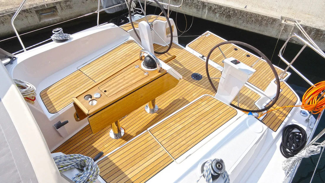 Cockpit of Lirica, a Bavaria Cruiser 37 sailboat at Split, Croatia