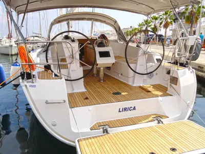 Cockpit of Lirica, a Bavaria Cruiser 37 sailboat at Split, Croatia