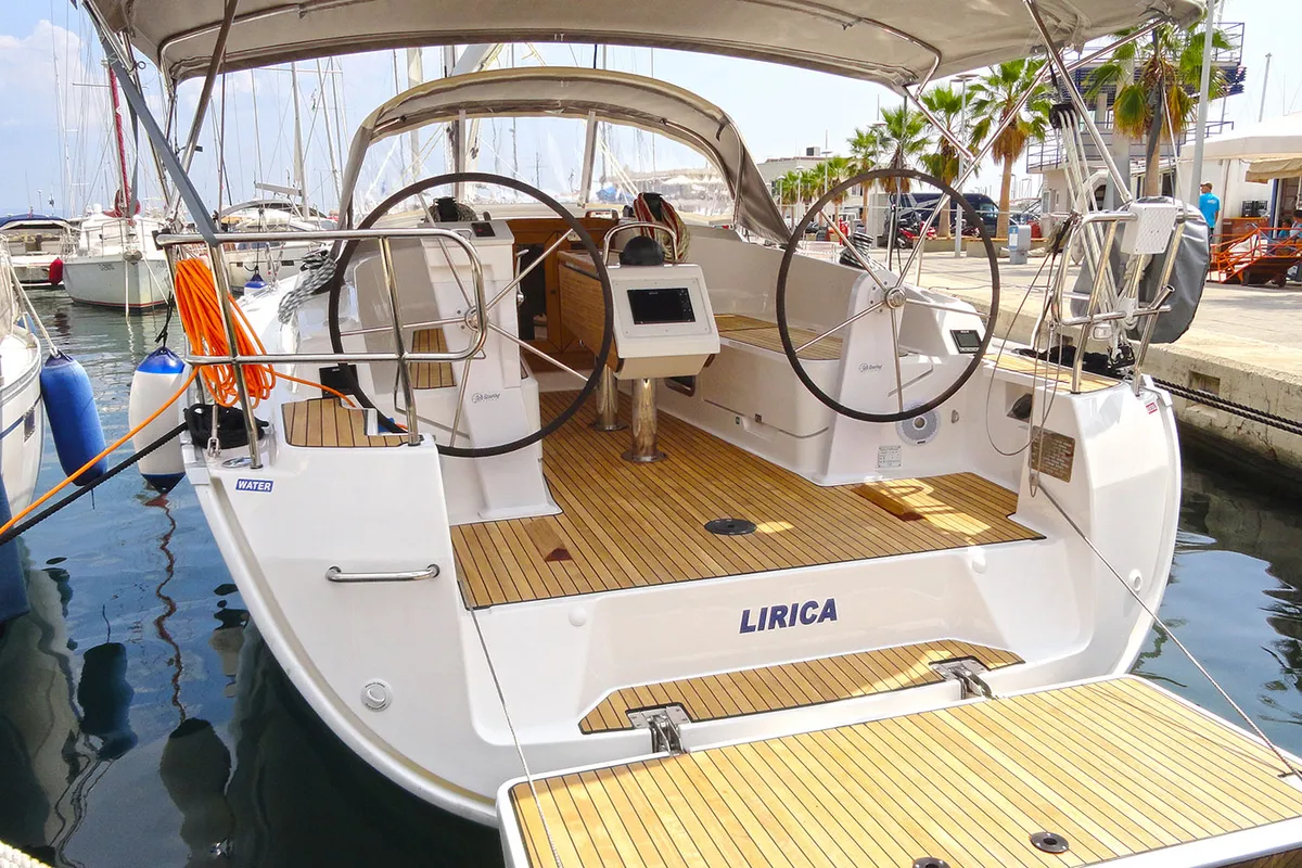 Cockpit of Lirica, a Bavaria Cruiser 37 sailboat at Split, Croatia