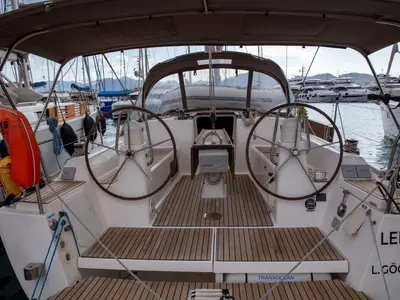 Cockpit of Lemar, a Dufour 335 Grand Large sailboat at Marmaris, Turkey