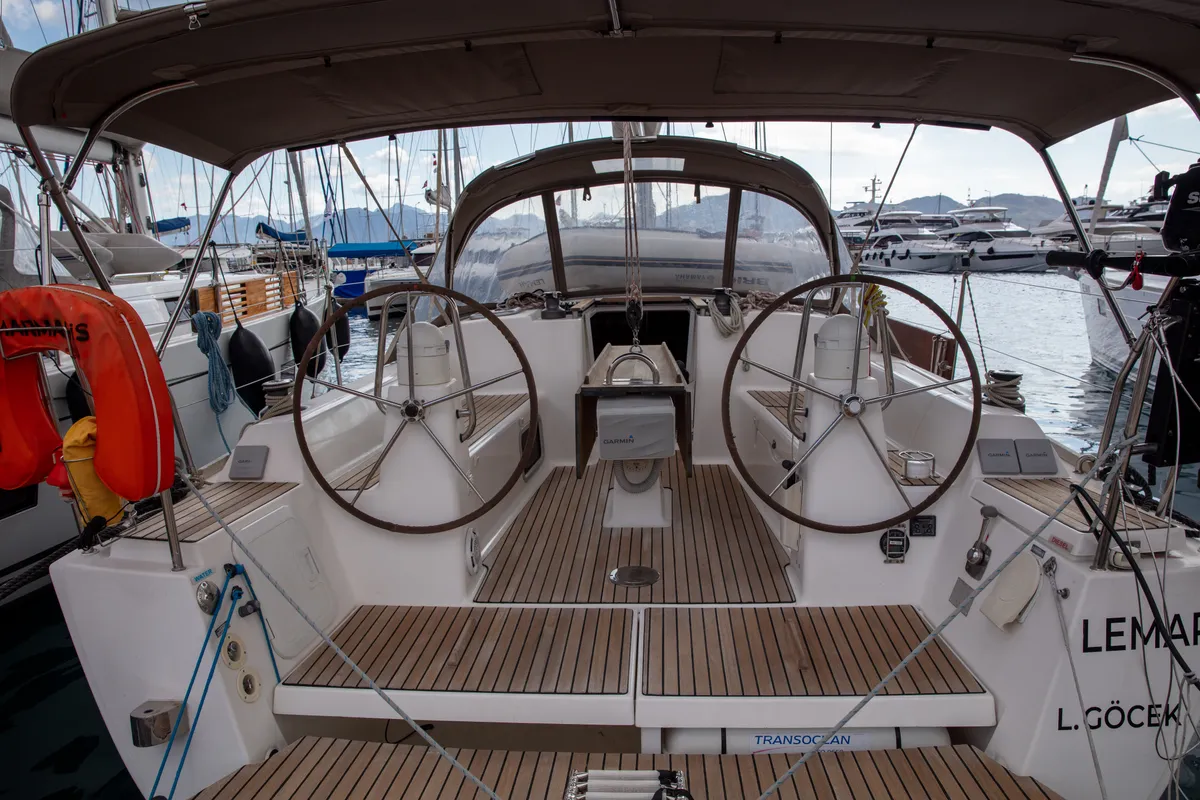 Cockpit of Lemar, a Dufour 335 Grand Large sailboat at Marmaris, Turkey